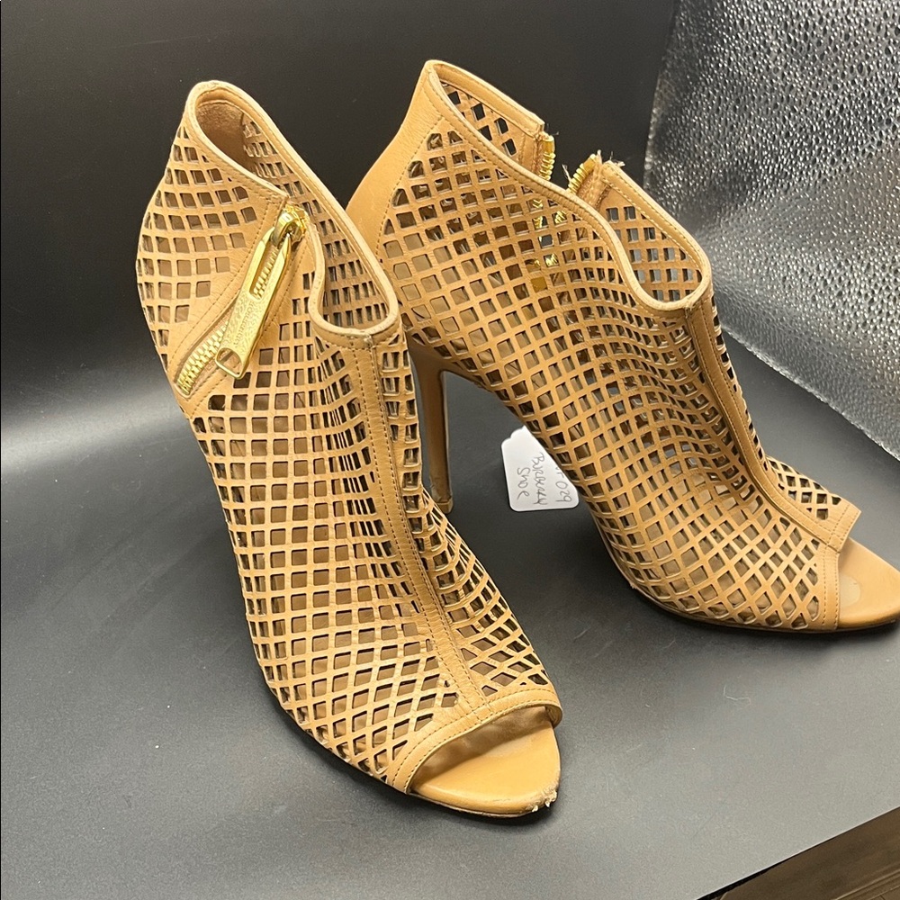 Burberry Tan Cutout Peep-Toe Heels